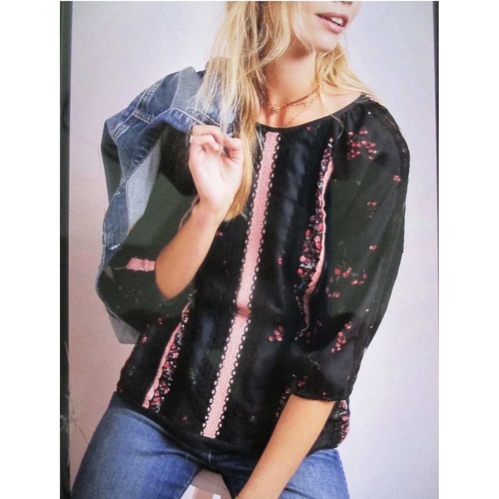 Anthropologie Seen Worn Kept Spencer Peplum Blouse Boho Dark Romantic Top XL